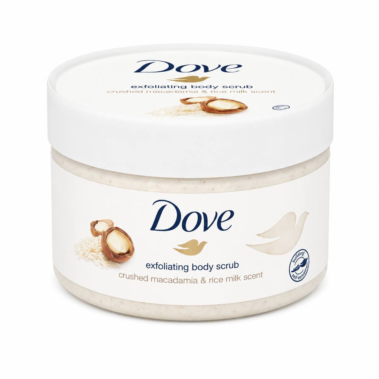 Dove Exfoliating Body Scrub Crushed Macadamia & rice Milk Scent 225ml (Package may vary)