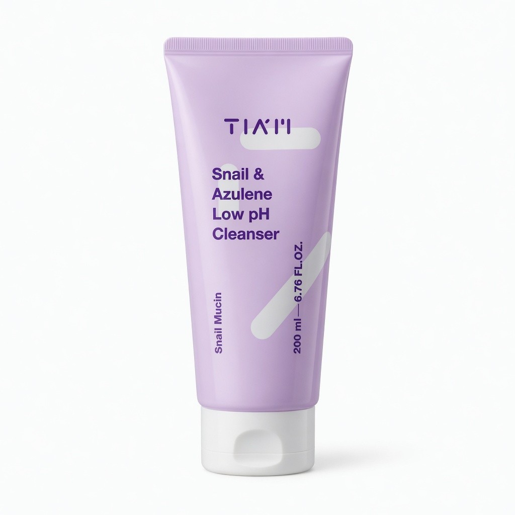 TIA'M Snail&Azulene Low pH Cleanser, 6.76 fl oz, Daily Gentle Face Cleanser with Snail Mucin, Suitable for Sensitive Skin, pH Balancing, Korean Skin Care, Korean Face Wash